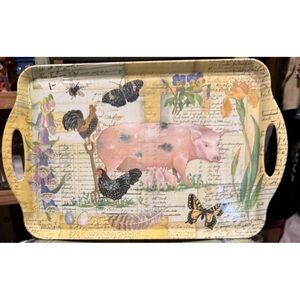 Farm Animal Pigs Motif Top Table Melamine Rectangle Serving Tray With Handles